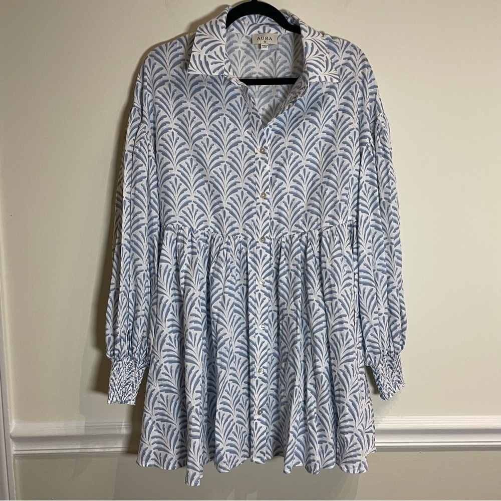 Aura This Is Your Sign Sky Blue Print Button Front Mini Dress - Medium - Picture 5 of 9